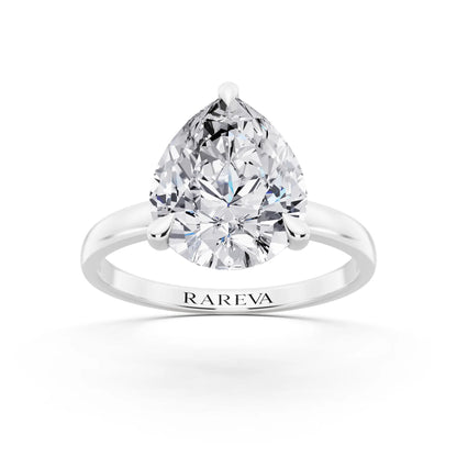 14 KT White Gold Pear Cut Diamond Solitaire Ring with Pave Collar - front view