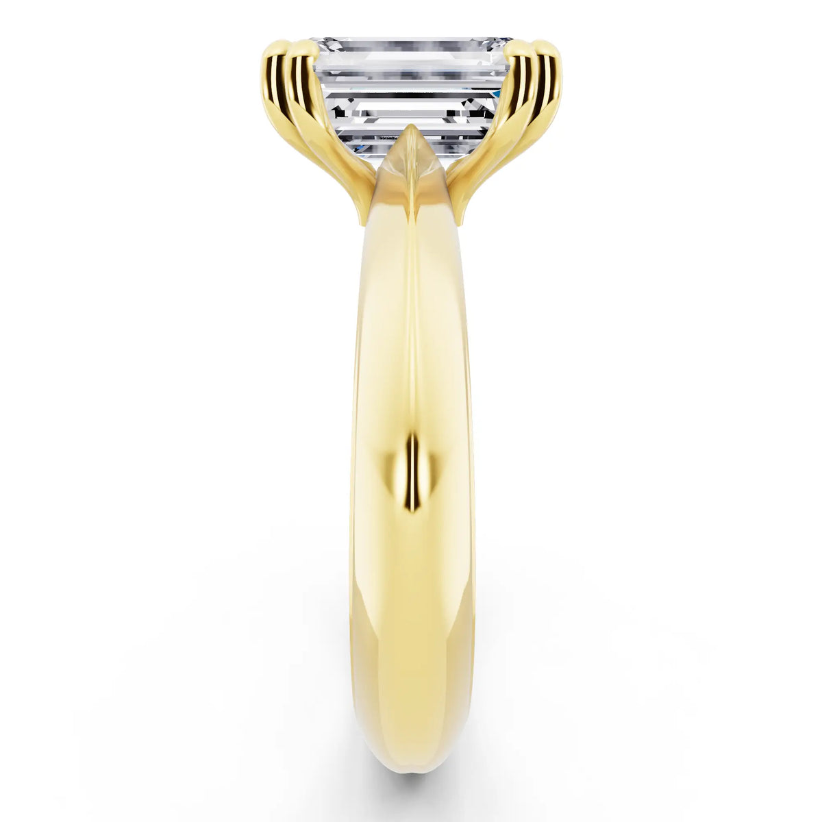 18 KT Yellow Gold Emerald Cut Diamond Solitaire Ring with Knife Edge Band - side view