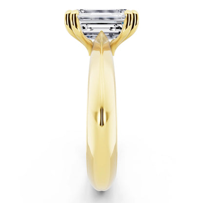 18 KT Yellow Gold Emerald Cut Diamond Solitaire Ring with Knife Edge Band - side view