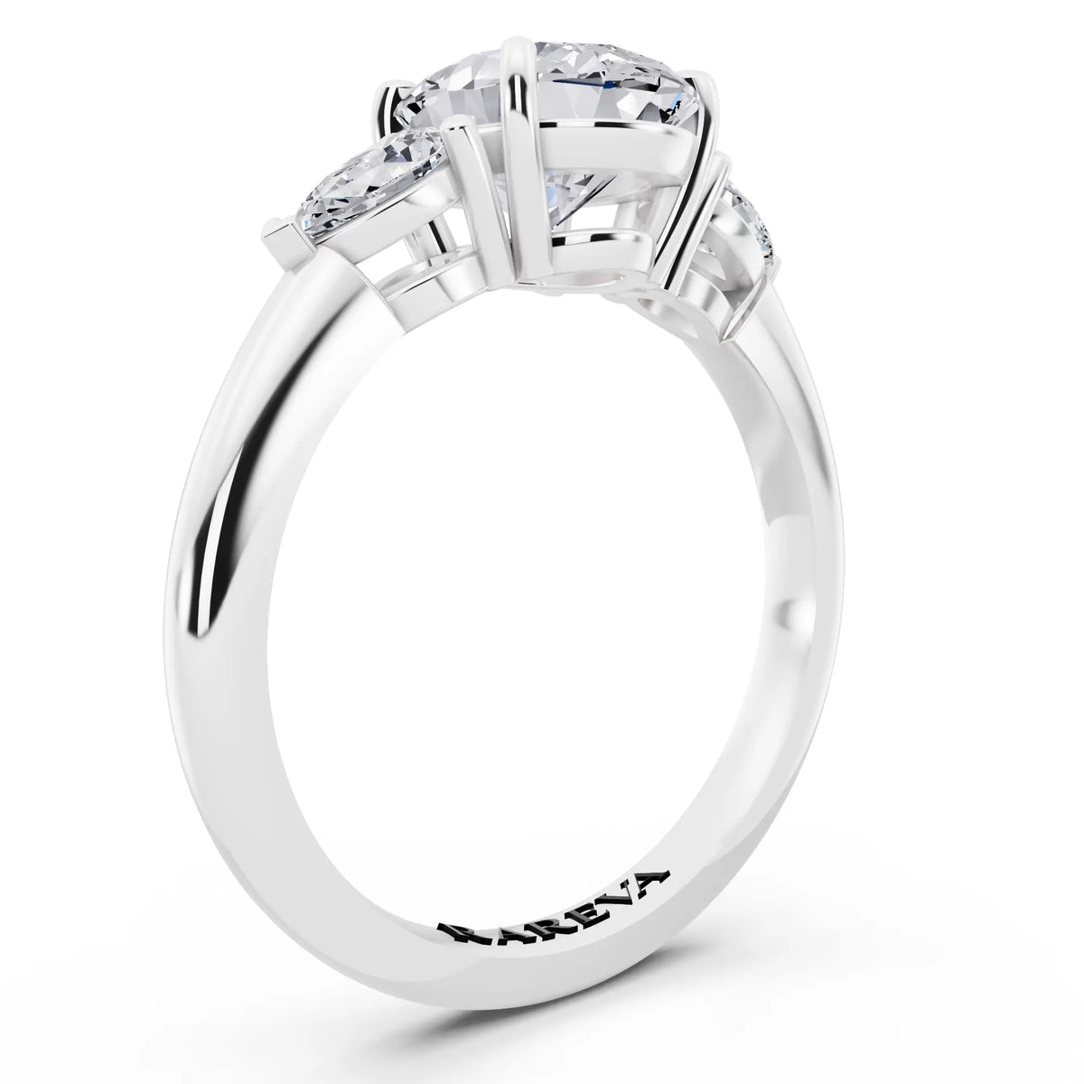 Platinum Oval Cut Diamond Three Stone Pear Accent Ring - top view