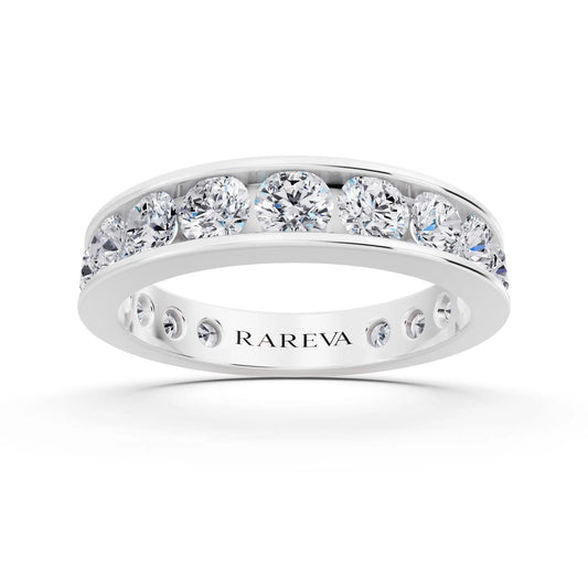 Silver Round Cut Diamond Channel Set Eternity Band - 3.8mm - Front