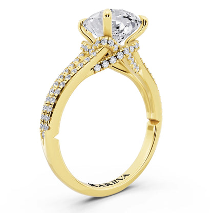 14 KT Yellow Gold Pear Cut Diamond Ring with Pavé Split Shank - top view
