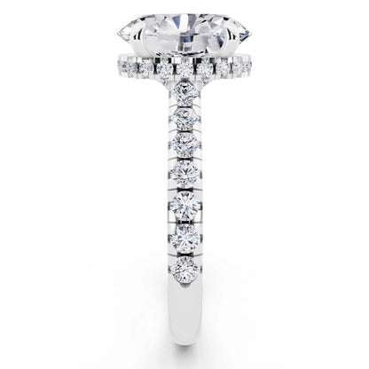 Platinum Oval Cut Diamond Ring with Hidden Halo - side view