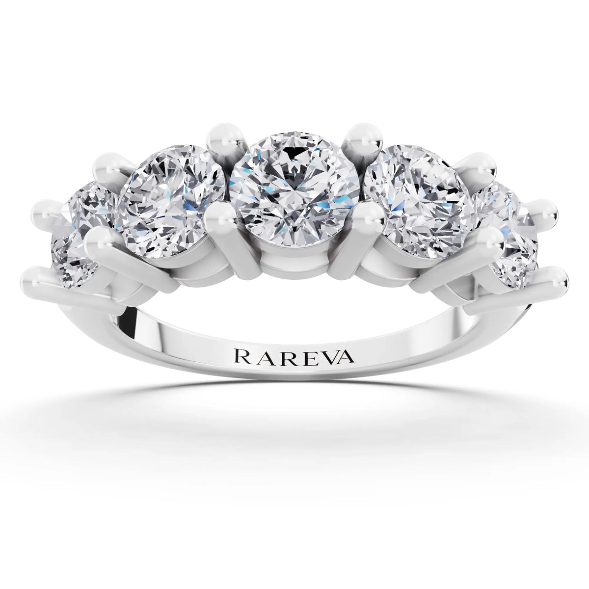 10K White Gold Five Stone Round Cut Diamond Half Eternity Wedding Band - 2.7mm - Front