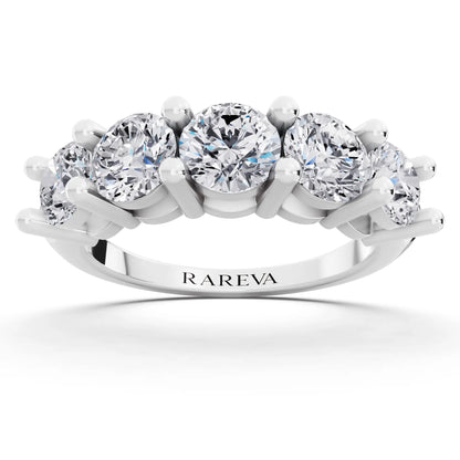 10K White Gold Five Stone Round Cut Diamond Half Eternity Wedding Band - 2.7mm - Front