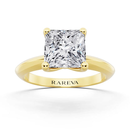 14 KT Yellow Gold Princess Cut Diamond Classic Solitaire Ring - front view