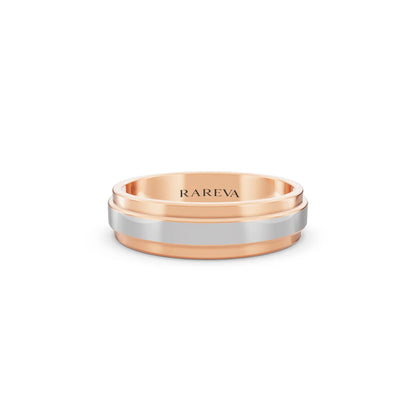14K Rose Gold Men's Raised Center Step Edge Wedding Band - 5mm - Front