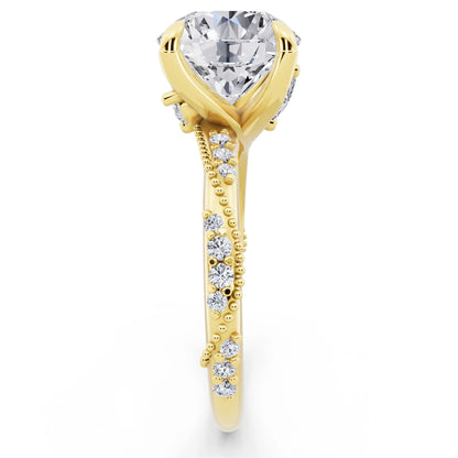 18 KT Yellow Gold Round Cut Diamond Ring with Marquise Accent - side view