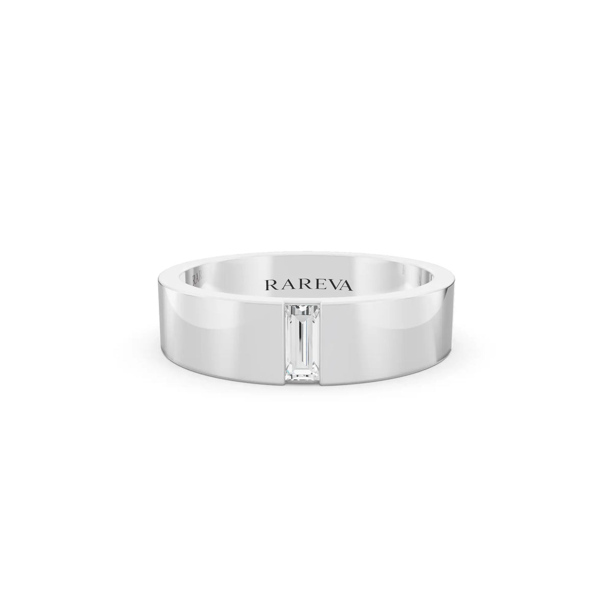 10K White Gold Men's Baguette Cut Diamond Solitaire Band - 5mm - Front