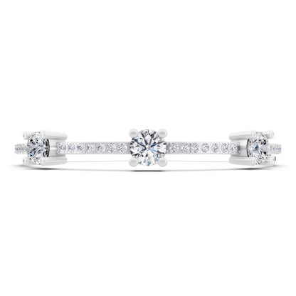 10K White Gold Three Stone Round Cut Diamond Bangle Bracelet - Front