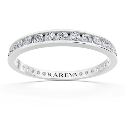 10K White Gold Round Cut Diamond Channel Set Eternity Band - 2.3mm - Front