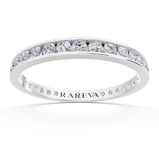 10K White Gold Round Cut Diamond Channel Set Eternity Band - 2.3mm - Front