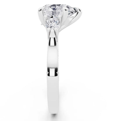 18 KT White Gold Pear Cut Diamond Three Stone Pear Accent Vintage Pave Ring - side view