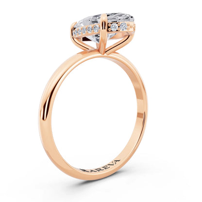 18 KT Rose Gold Marquise Cut Diamond Hidden Halo Solitaire Ring - top view