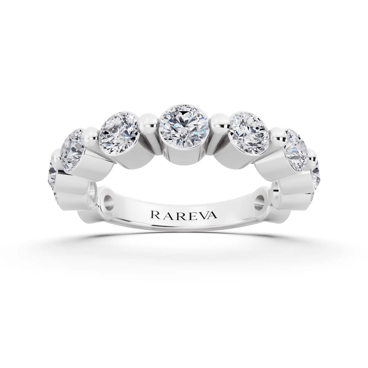 Silver Round Cut Diamond Half Sculpted Prong Eternity Band - 2.7mm - Front