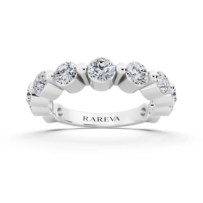 Silver Round Cut Diamond Half Sculpted Prong Eternity Band - 2.7mm - Front
