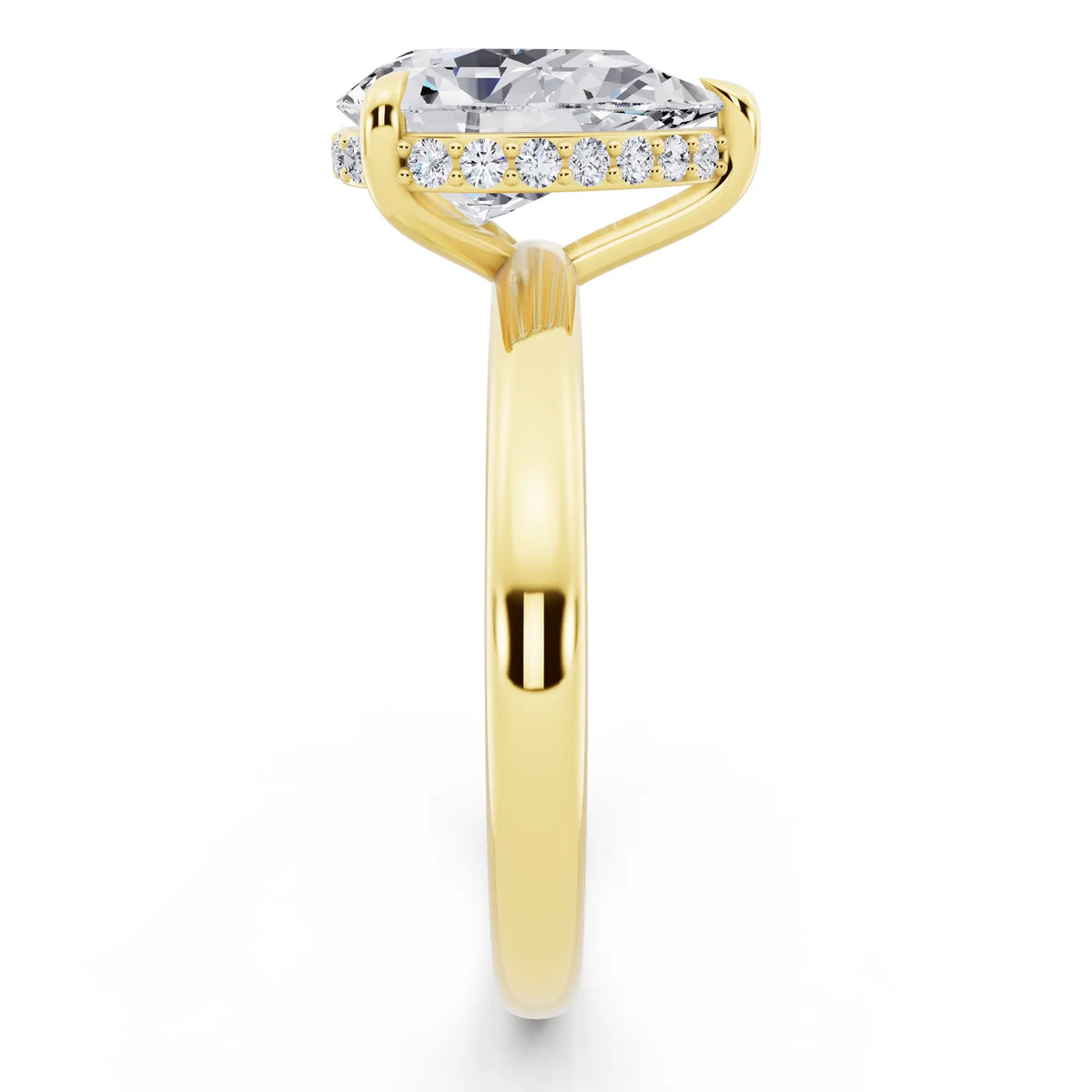 14 KT Yellow Gold Pear Cut Diamond Hidden Halo Solitaire Ring - side view