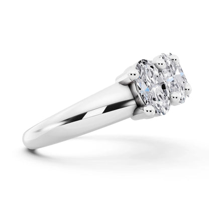 Silver Seven Stone Oval Cut Diamond Half Eternity Wedding Band - 2.2mm - Side