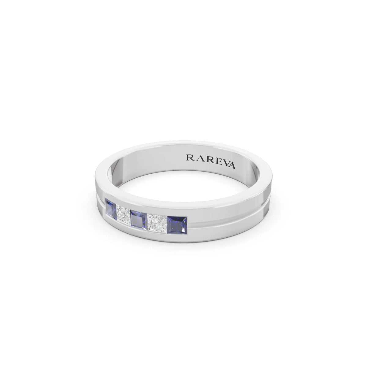 10K White Gold Men's Five Stone Princess Cut Diamond Channel Set Band - 4mm - Close up