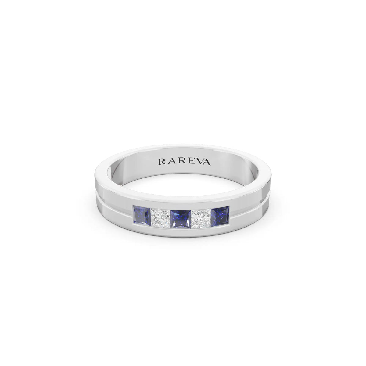 Platinum Men's Five Stone Princess Cut Diamond Channel Set Band - 4mm - Front