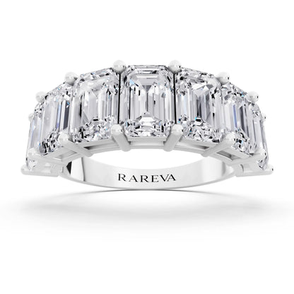 Platinum Seven Stone Emerald Cut Diamond Half Eternity Wedding Band - 2.6mm - Front