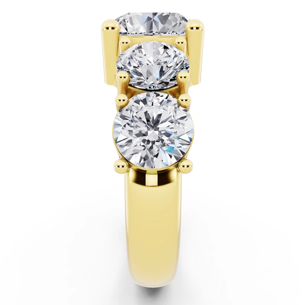 18 KT Yellow Gold Round Cut Diamond Five Stone Ring with Channel Set Band - Side view