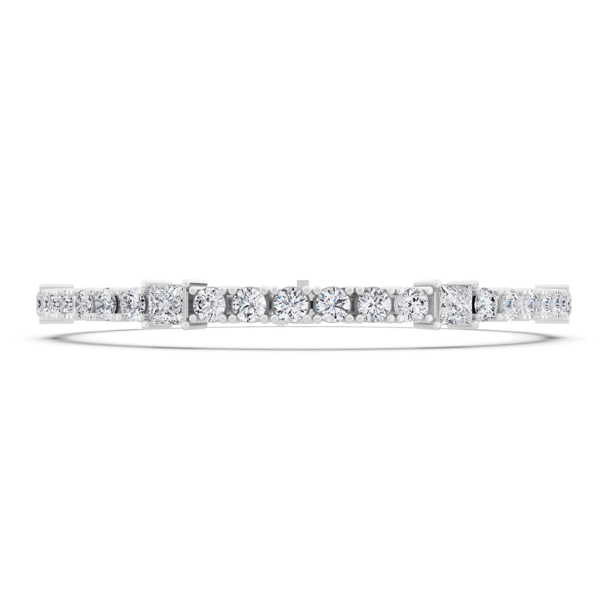 Platinum Round and Princess Cut Diamond Tennis Bracelet - Front