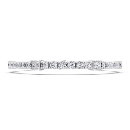Platinum Round and Princess Cut Diamond Tennis Bracelet - Front