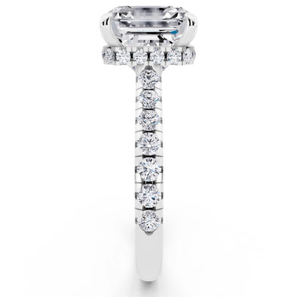 14 KT White Gold Asscher Cut Diamond Ring with Hidden Halo - side view