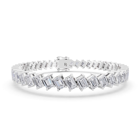 Platinum Angled Emerald Cut Diamond Tennis Bracelet - Main