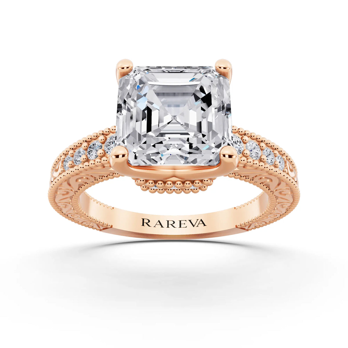 14 KT Rose Gold Asscher Cut Diamond Vintage - front view