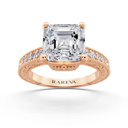 14 KT Rose Gold Asscher Cut Diamond Vintage - front view
