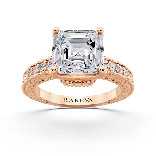 14 KT Rose Gold Asscher Cut Diamond Vintage - front view