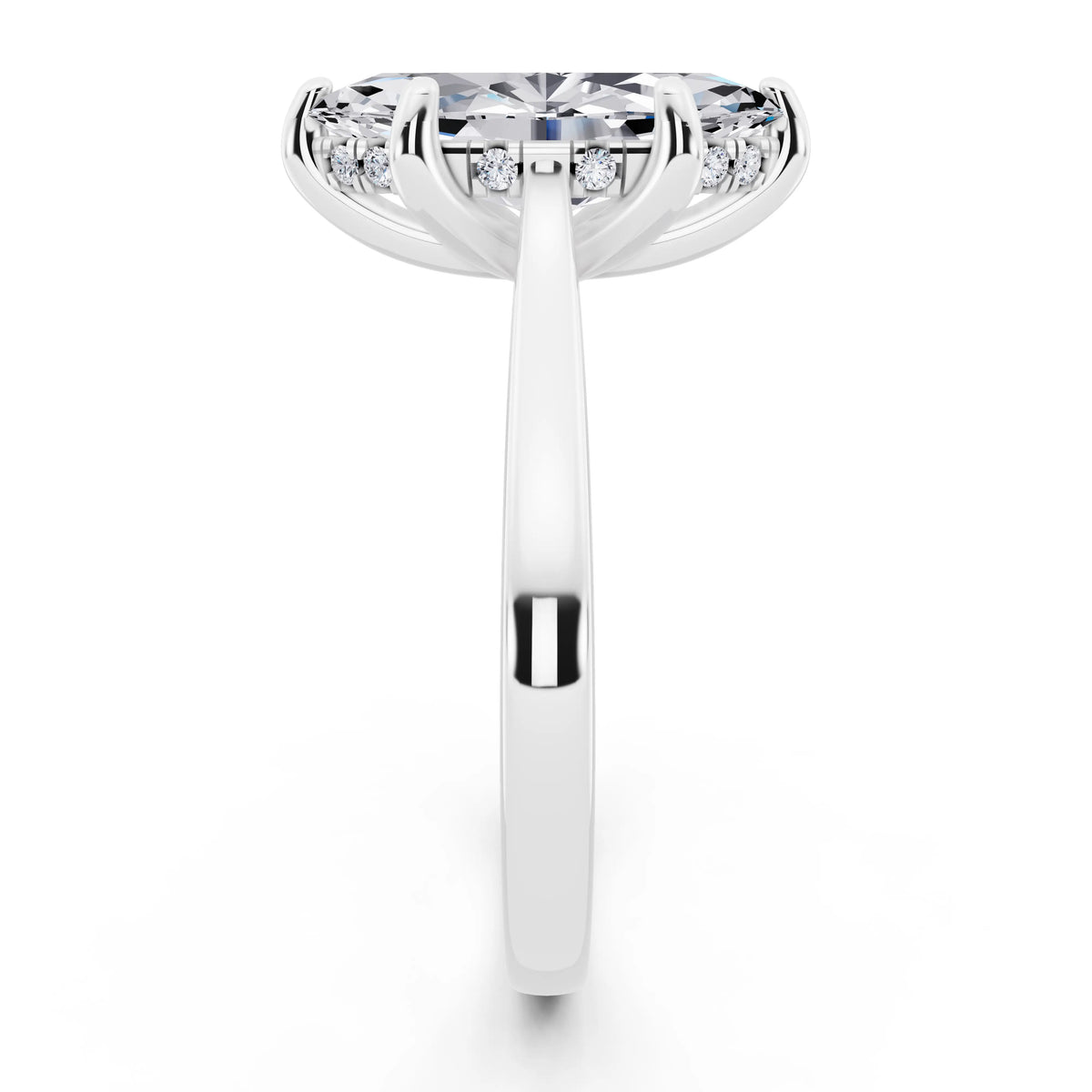 18 KT White Gold Marquise Cut Diamond Solitaire Ring with Cathedral Band - side view