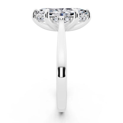 18 KT White Gold Marquise Cut Diamond Solitaire Ring with Cathedral Band - side view