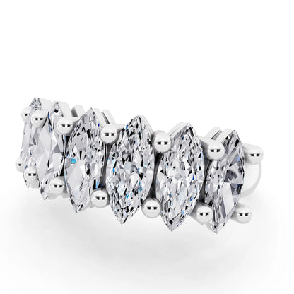 Silver Seven Stone Marquise Cut Diamond Half Eternity Wedding Band - 2.2mm - Close up