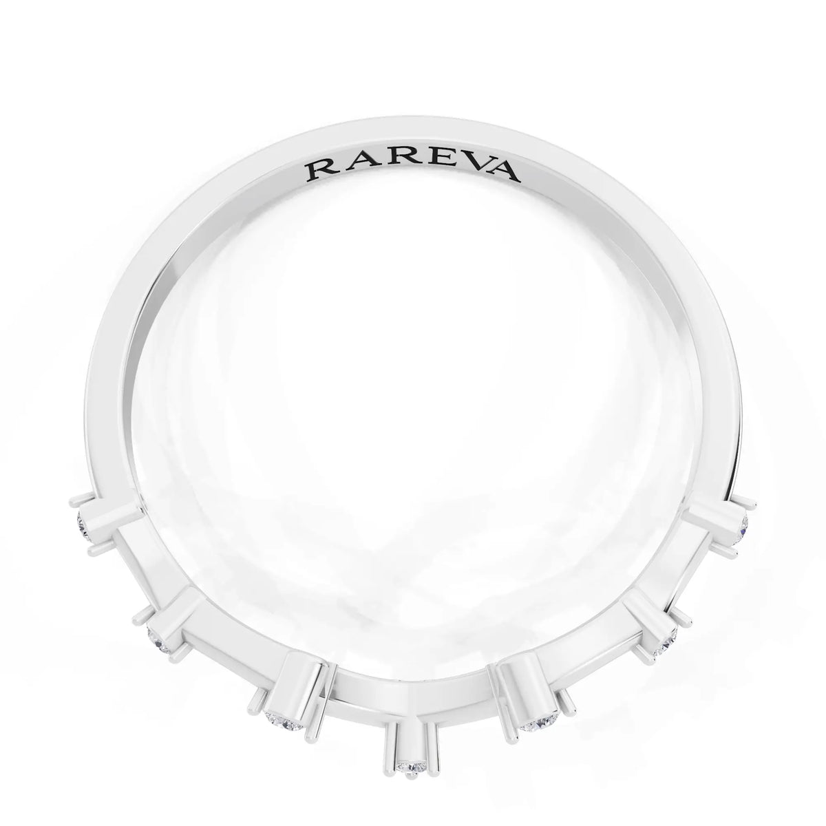 14K White Gold Round Cut Diamond Scattered Curve Curved Band - 1.5mm - Top