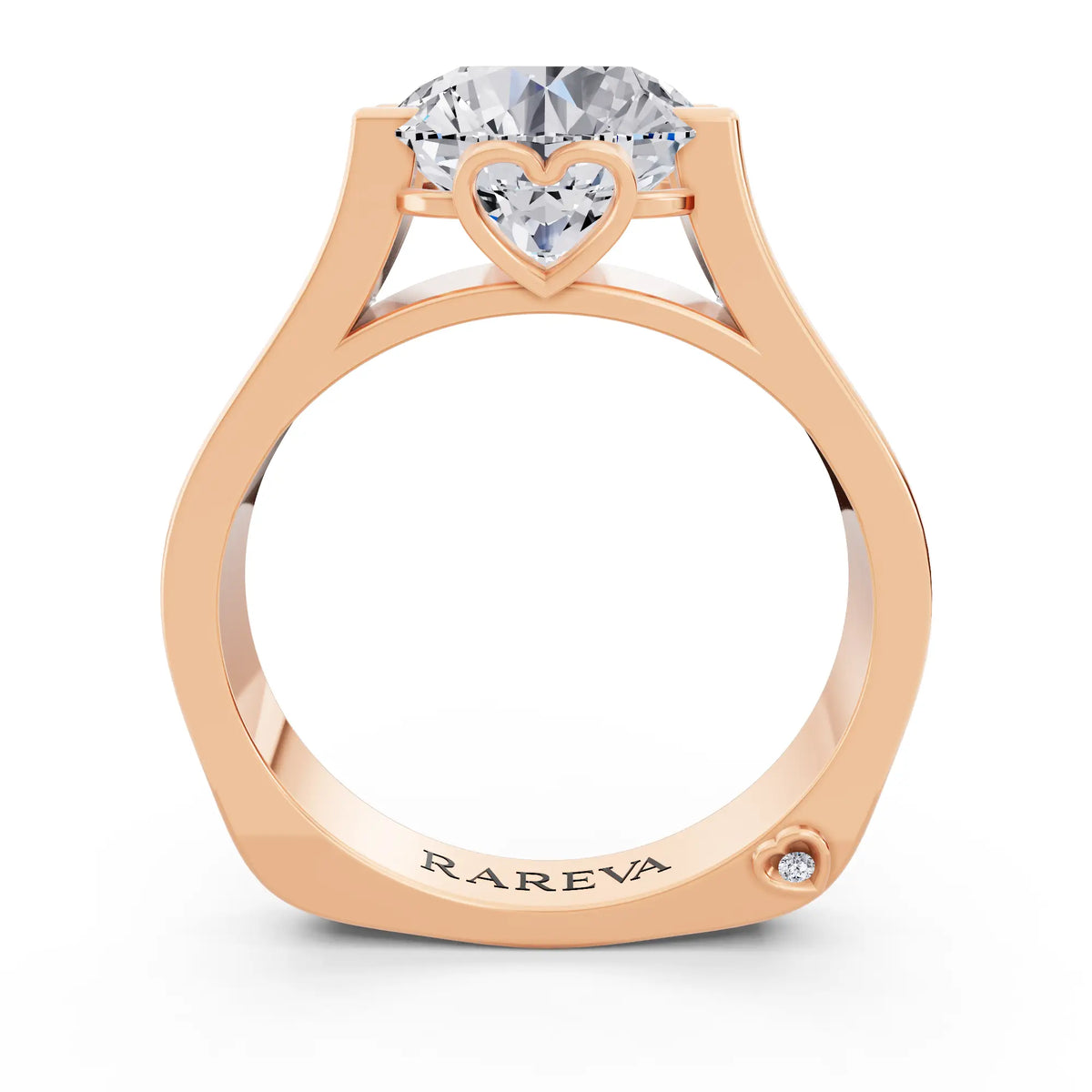 18 KT Rose Gold Round Cut Diamond Solitaire Ring with Graduated Channel Band - Through