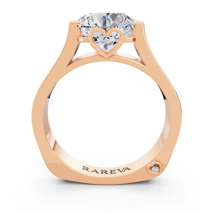 18 KT Rose Gold Round Cut Diamond Solitaire Ring with Graduated Channel Band - Through