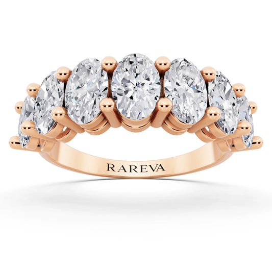 14K Rose Gold Seven Stone Oval Cut Diamond Half Eternity Wedding Band - 2.2mm - Front