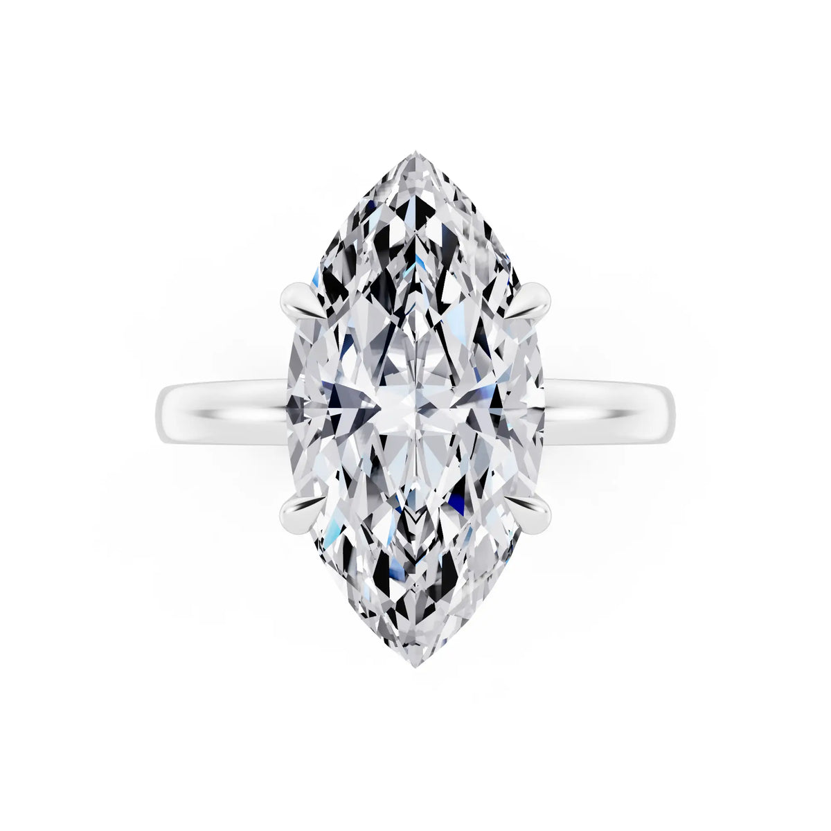 Platinum Marquise Cut Diamond Solitaire Ring with Pave Collar - top angle