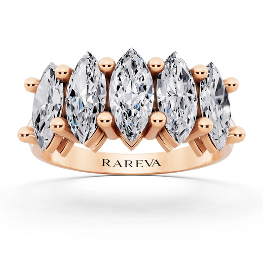 10K Rose Gold Five Stone Marquise Cut Diamond Half Eternity Wedding Band - 2.7mm - Front