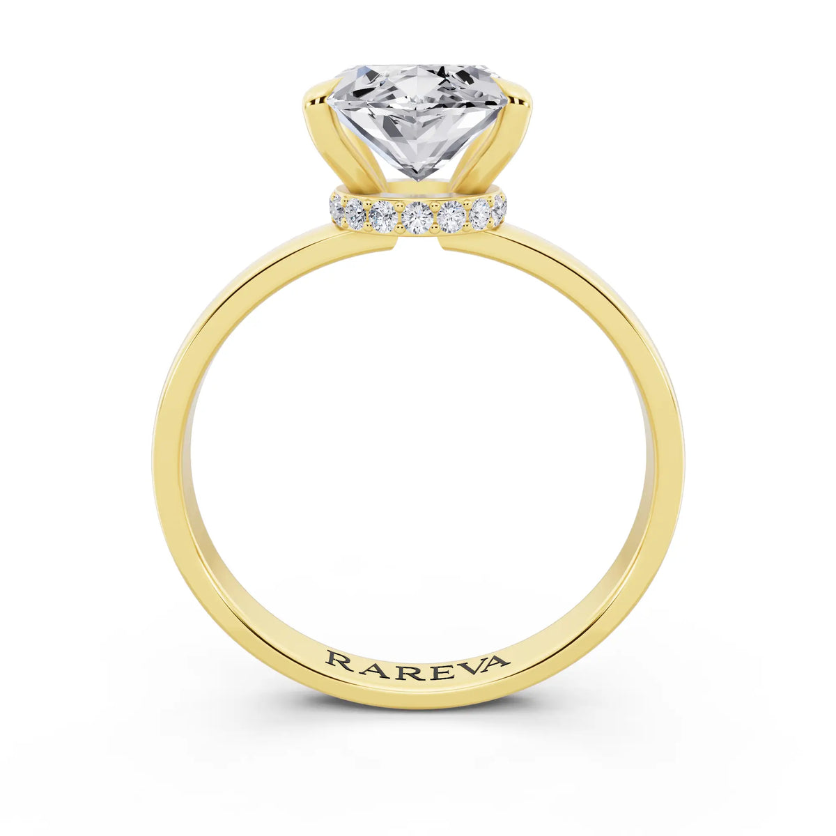 14 KT Yellow Gold Marquise Cut Diamond Solitaire Ring with Pave Collar - through finger