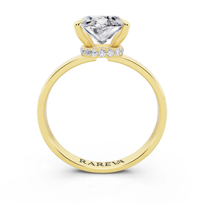 14 KT Yellow Gold Marquise Cut Diamond Solitaire Ring with Pave Collar - through finger