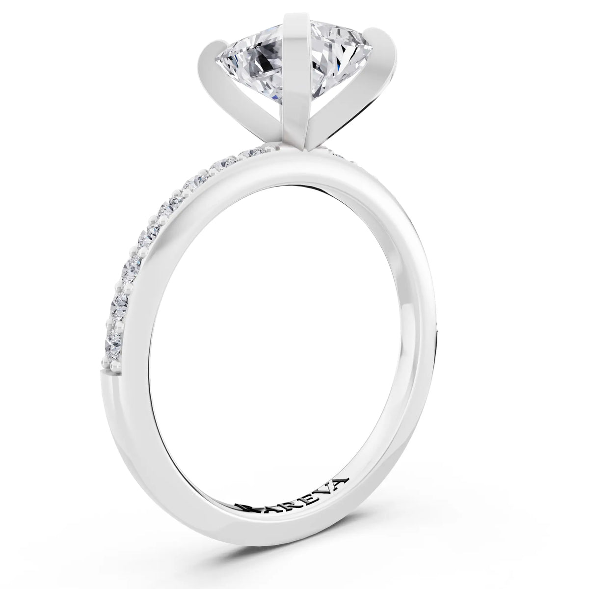 14 KT White Gold Radiant Cut Diamond Solitaire Ring with Pave Shank - top view