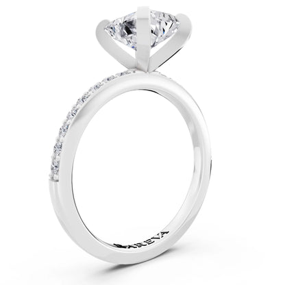 14 KT White Gold Radiant Cut Diamond Solitaire Ring with Pave Shank - top view