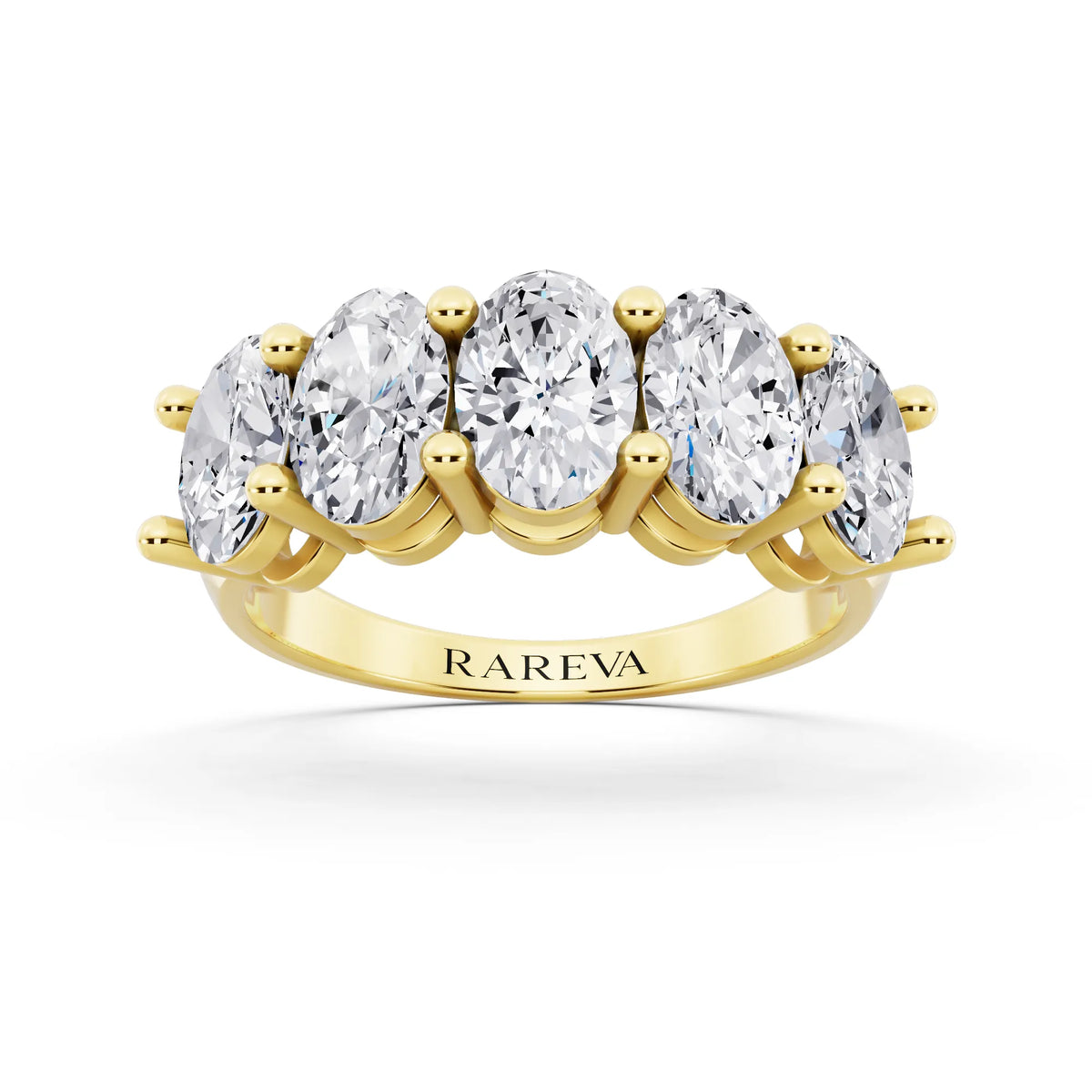 10K Yellow Gold Five Stone Oval Cut Diamond Half Eternity Wedding Band - 3mm - Front