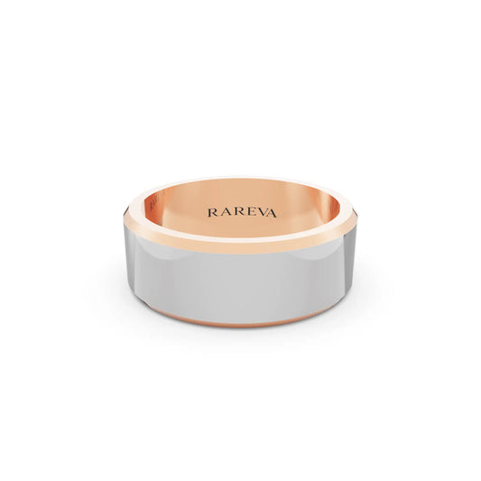 10K Rose Gold Men's Slim Bevel Flat Wedding Band - 7mm - Front