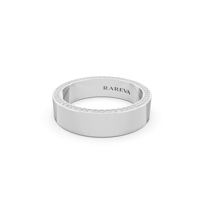 Platinum Men's Round Cut Diamond Side Pave Band - 5mm - Close up