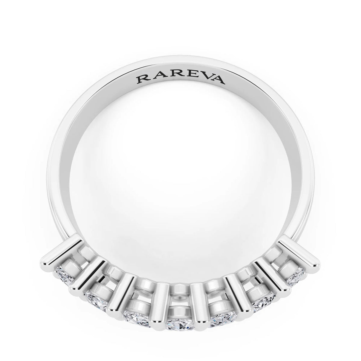 14K White Gold Seven Stone Marquise Cut Diamond Half Eternity Wedding Band - 1.8mm - Top